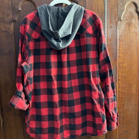 Under Armour plaid flannel shacket with grey cotton knit hood - Picture 6 of 13